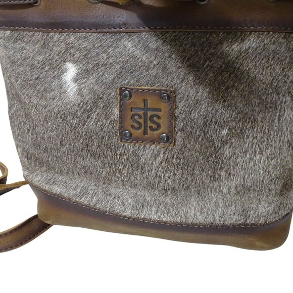 STS Ranch Leather Cowhide Calf Hair Crossbody Bag Purse Brown Rustic Cowgirl - Picture 2 of 13
